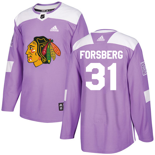 Adidas Blackhawks #31 Anton Forsberg Purple Authentic Fights Cancer Stitched NHL Jersey